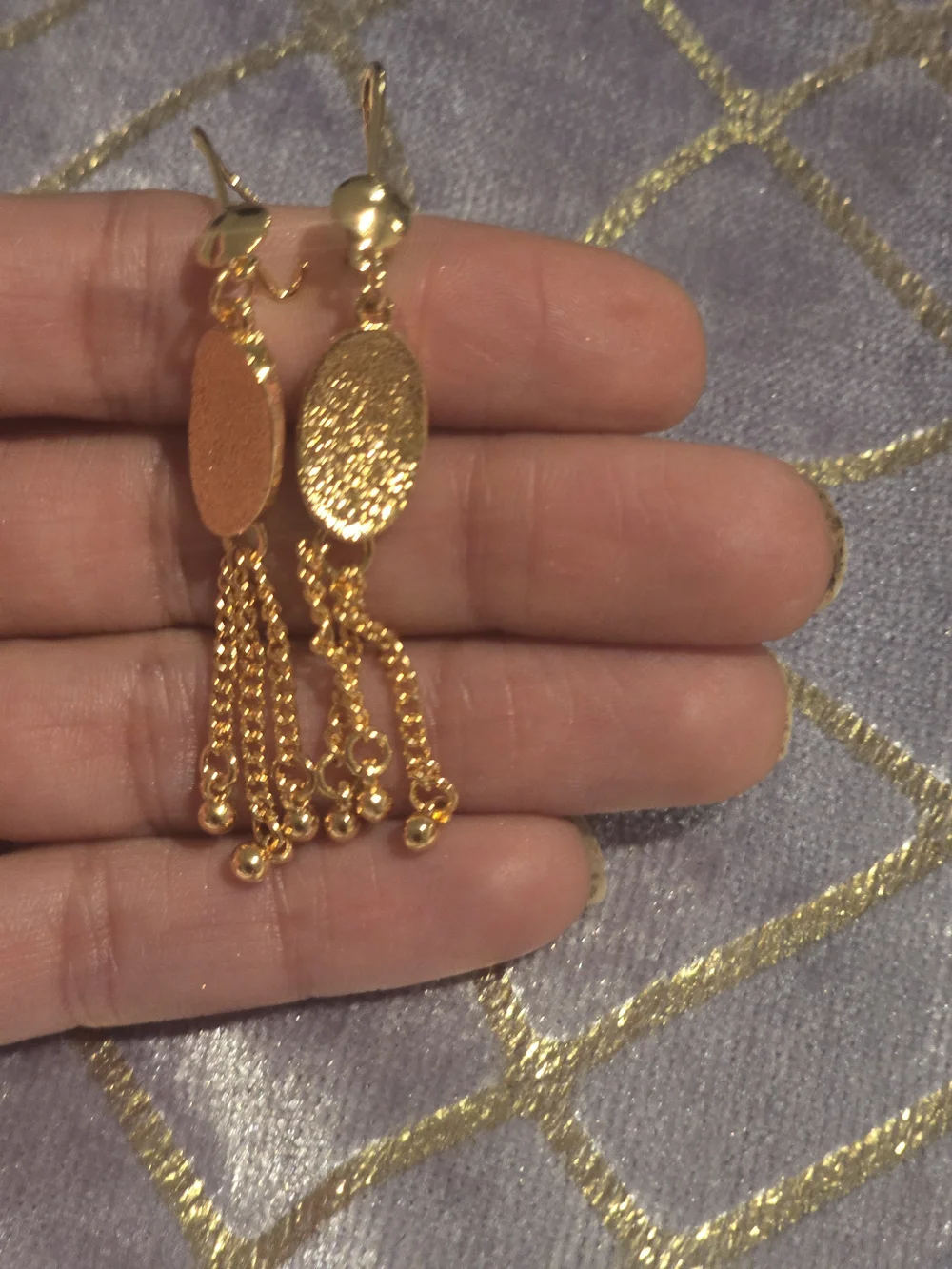 22 kgp Dubai Jewelry Gold Drop Chain Tassel Earrings - Elegant Women’s Jewelry